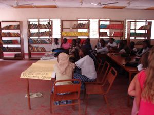 In the library, learning about malaria