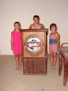 Litty, Ellen, & Isobel at the lectern.